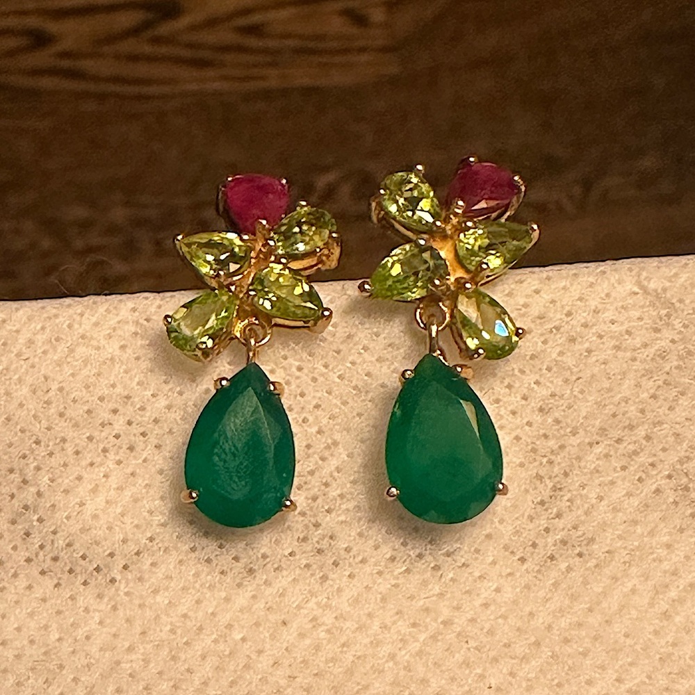 Beautiful Emerald Gold over Sterling Silver Earrings